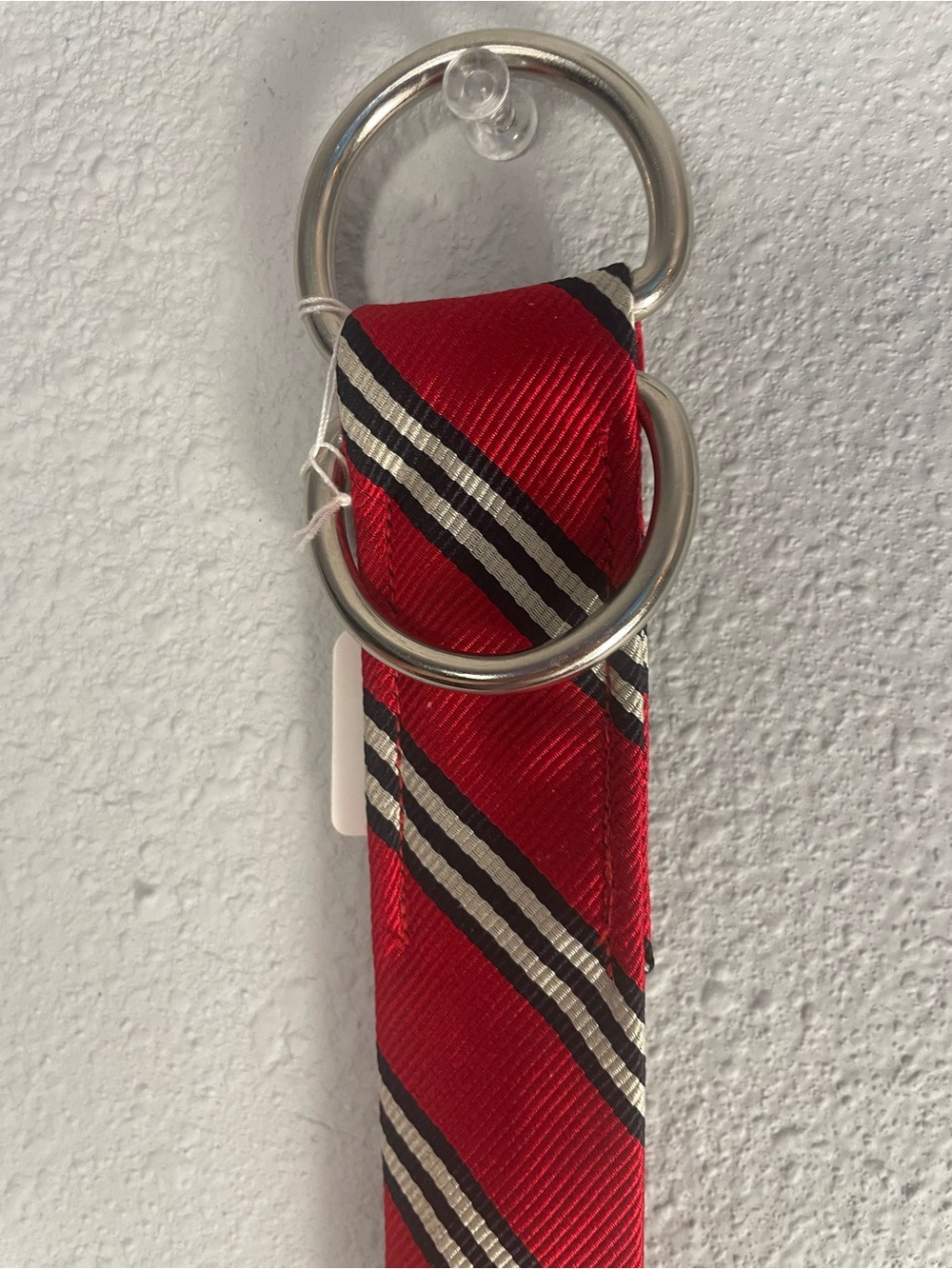 J. Crew 100% Silk Striped Tie D-Ring Belt S/M Red Black Crean y2K